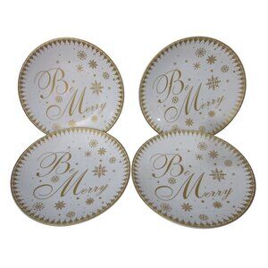 Be Merry Festive Holiday Gold 222 Fifth Small Plates Set of Four GUC